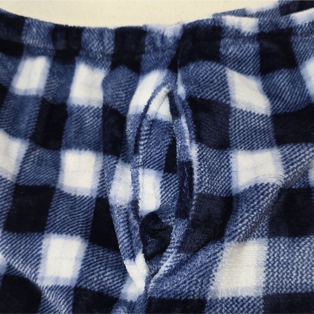 PJ Essentials Women's Fleece Plaid Pajama Pants M Blue/White Drawstring - Picture 6 of 7